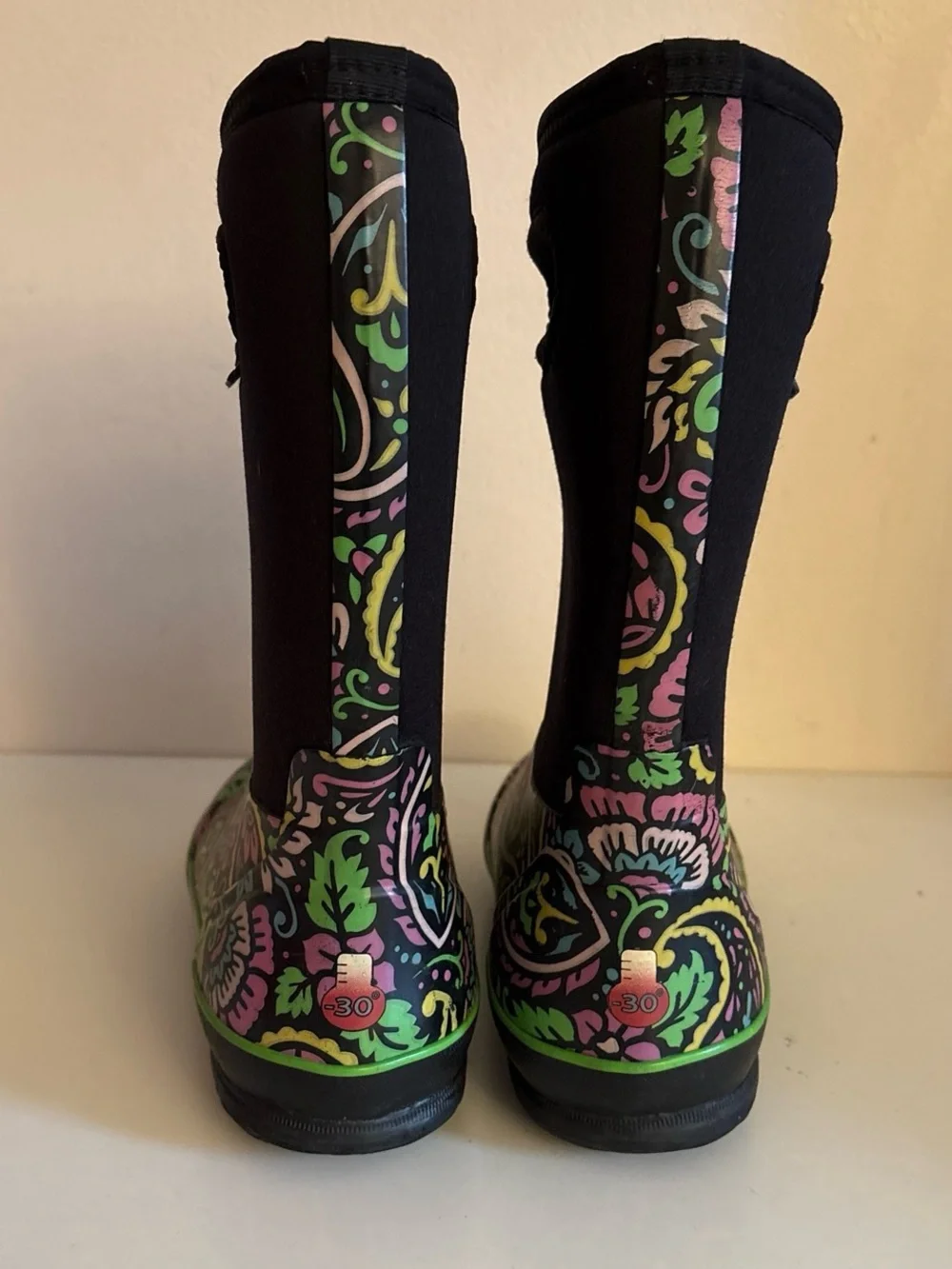 Bogs Kids' Floral Paisley Black Neoprene Rain Boots 3 us 35 Europe
